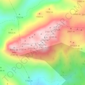 Topografische kaart Mágina, hoogte, reliëf