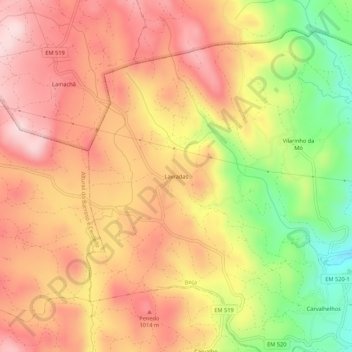 Topografische kaart Lavradas, hoogte, reliëf
