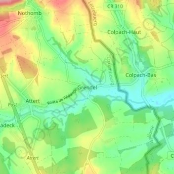Topografische kaart Grendel, hoogte, reliëf