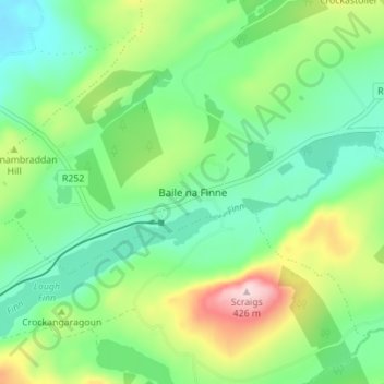 Topografische kaart Fintown, hoogte, reliëf