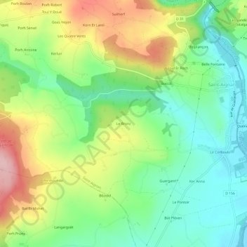 Topografische kaart Le Bronz, hoogte, reliëf