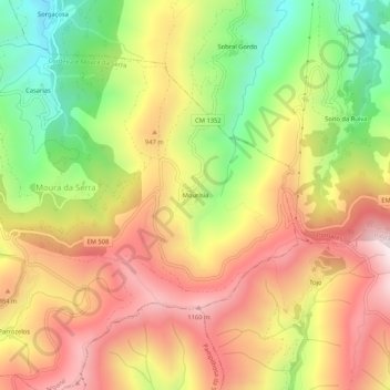 Topografische kaart Mourísia, hoogte, reliëf