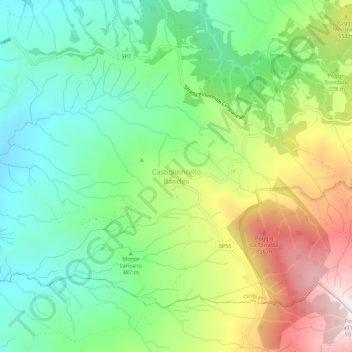 Topografische kaart Castiglioncello Bandini, hoogte, reliëf