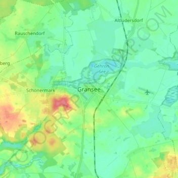 Topografische kaart Gransee, hoogte, reliëf
