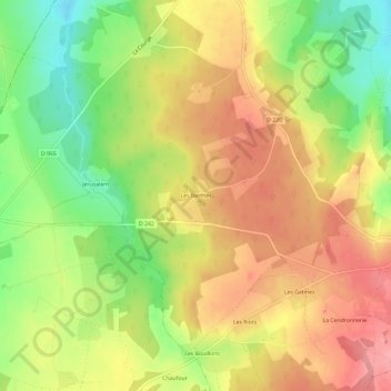 Topografische kaart Les Berthes, hoogte, reliëf