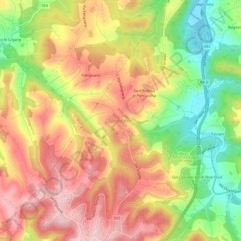 Topografische kaart Spedaletto, hoogte, reliëf