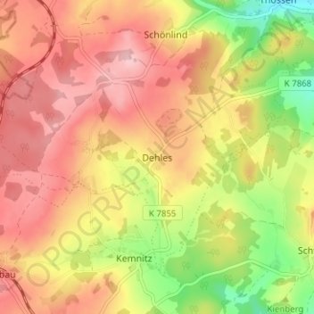 Topografische kaart Dehles, hoogte, reliëf