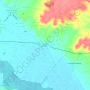 Topografische kaart Colinas de Trasmonte, hoogte, reliëf
