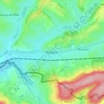 Topografische kaart Baranzy, hoogte, reliëf