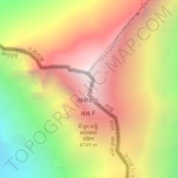 Topografische kaart Hillary Step, hoogte, reliëf