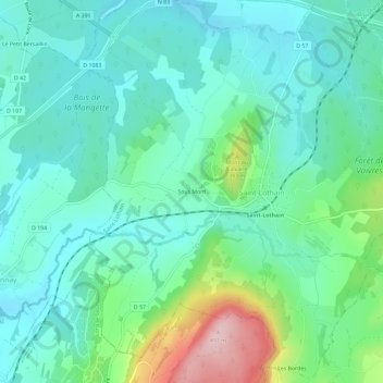 Topografische kaart Sous Mont, hoogte, reliëf