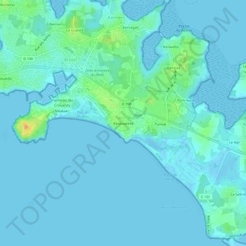 Topografische kaart Kerjouanno, hoogte, reliëf
