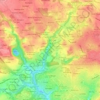 Topografische kaart Kerléguer, hoogte, reliëf
