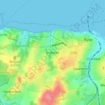 Topografische kaart Binstead, hoogte, reliëf