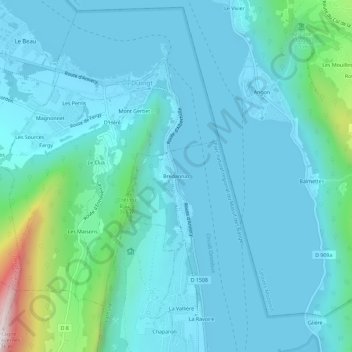 Topografische kaart Bredannaz, hoogte, reliëf
