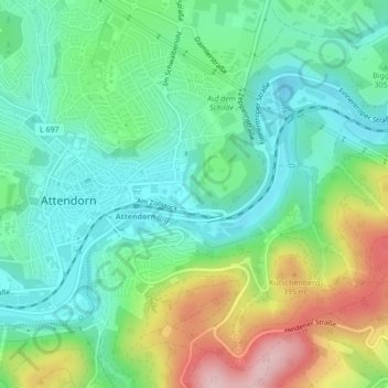 Topografische kaart Atta-Höhle, hoogte, reliëf