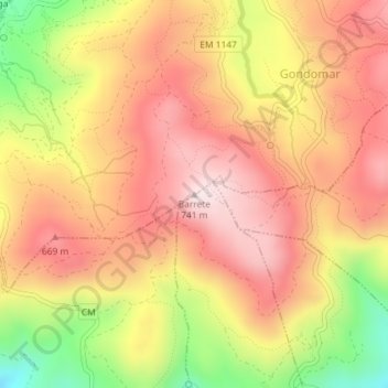 Topografische kaart Barrete, hoogte, reliëf