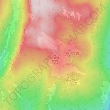 Topografische kaart Monte Zebio, hoogte, reliëf