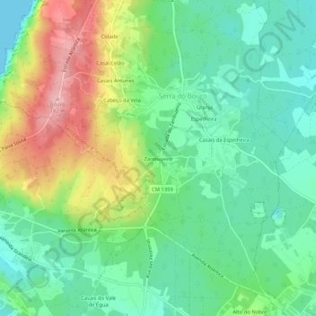Topografische kaart Zambujeiro, hoogte, reliëf