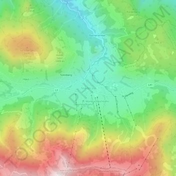 Topografische kaart Niederau, hoogte, reliëf