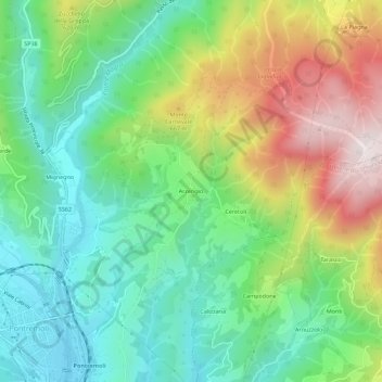 Topografische kaart Arzengio, hoogte, reliëf