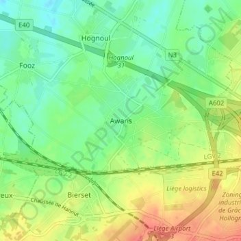 Topografische kaart Awans, hoogte, reliëf