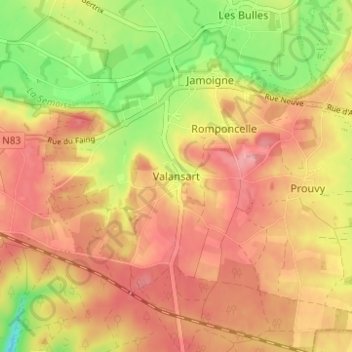 Topografische kaart Valansart, hoogte, reliëf