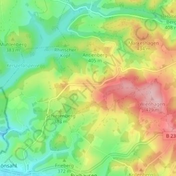 Topografische kaart Glietenberg, hoogte, reliëf