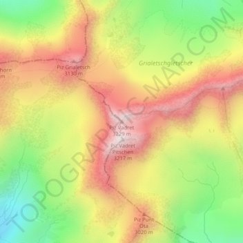 Topografische kaart Piz Vadret, hoogte, reliëf