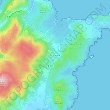 Topografische kaart Piccovaggia, hoogte, reliëf