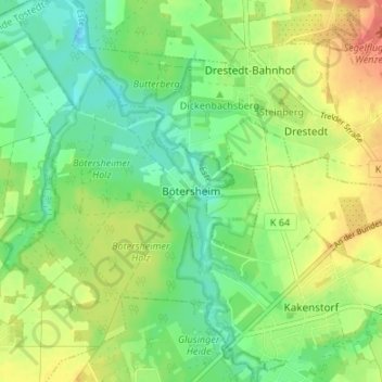 Topografische kaart Bötersheim, hoogte, reliëf