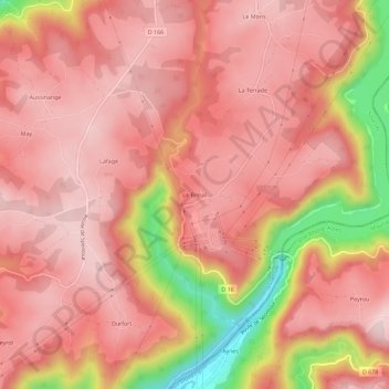 Topografische kaart Le Breuil, hoogte, reliëf