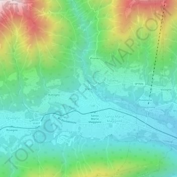 Topografische kaart Crana, hoogte, reliëf