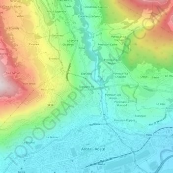 Topografische kaart Signayes-Ru, hoogte, reliëf
