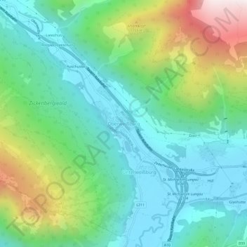 Topografische kaart Oberweißburg, hoogte, reliëf
