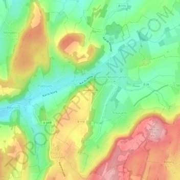 Topografische kaart Montmartin, hoogte, reliëf