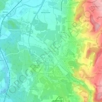 Topografische kaart Untereschach, hoogte, reliëf