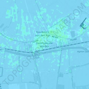 Topografische kaart Hazerswoude-Rijndijk, hoogte, reliëf