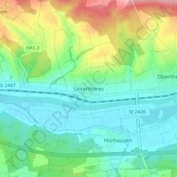 Topografische kaart Untertheres, hoogte, reliëf