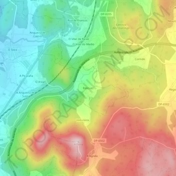 Topografische kaart Bascuas, hoogte, reliëf
