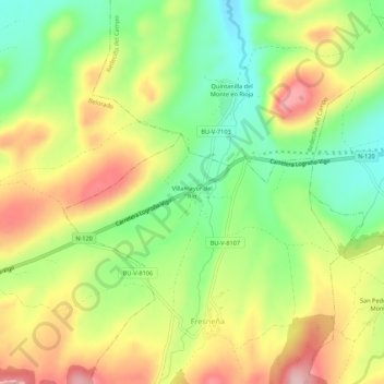 Topografische kaart Villamayor del Río, hoogte, reliëf