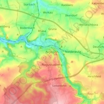 Topografische kaart Nossen, hoogte, reliëf