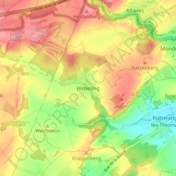 Topografische kaart Himeling, hoogte, reliëf