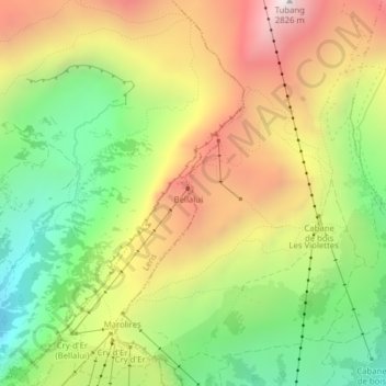 Topografische kaart Bella Lui, hoogte, reliëf