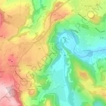 Topografische kaart Les Ayeux, hoogte, reliëf