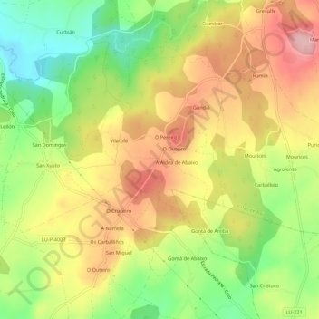 Topografische kaart Albá, hoogte, reliëf