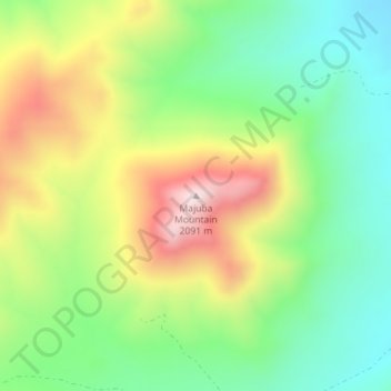 Topografische kaart Majuba Mountain, hoogte, reliëf