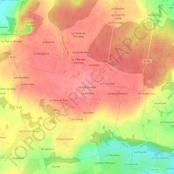 Topografische kaart La Ville Durand, hoogte, reliëf