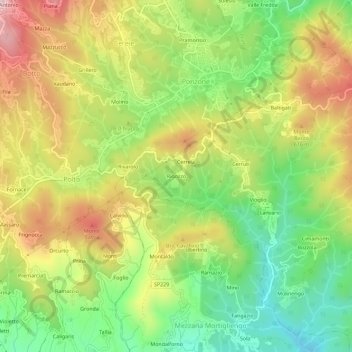 Topografische kaart Rigozzo, hoogte, reliëf