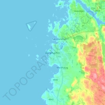 Topografische kaart Åkrehamn, hoogte, reliëf